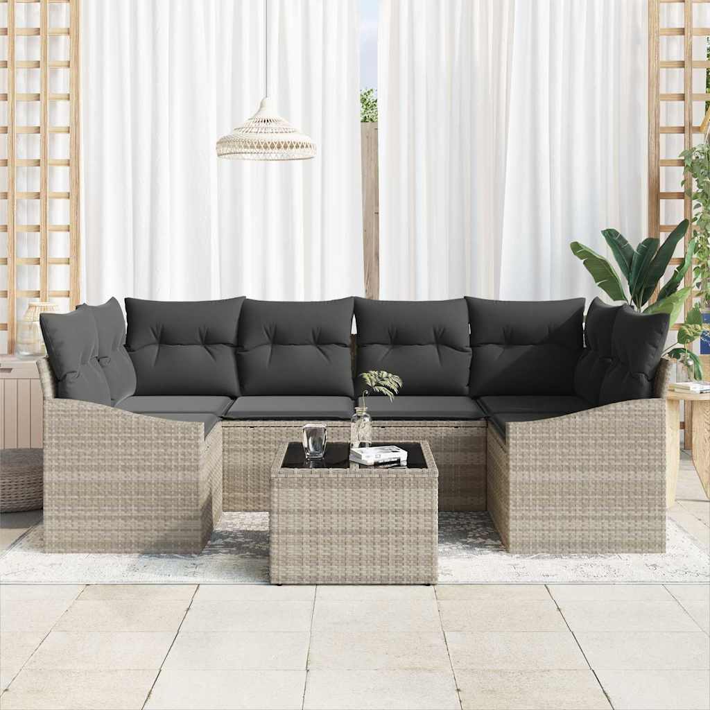 Garten-Sofa-Set mit Kissen 7 pcs Hellgrau und Dunkelgrau
